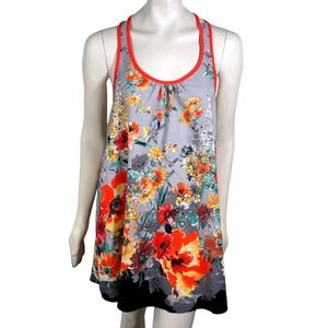 Black Bead USA Swimsuit Cover Tank‎ Orange Gray Floral Small Bright Bold Beach
